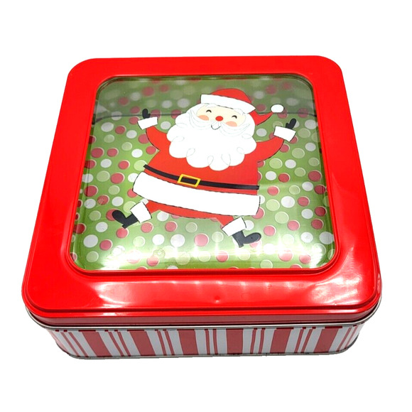 LOT of 3 Festive Christmas Holiday Tins 9x6 Rectangle 6" Square and 6" Round YK - Picture 5 of 9